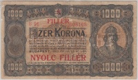 1923. 1000K T.W. nyomdahely jelöléssel és '8 FILLÉR - NYOLC FILLÉR' felülnyomással T:III-
Adamo K37B
