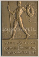 1930. '1880-1930. Polgári (Pozsonyi) Torna Egyesület' Br emlékplakett, eredeti tokban, szign.:R.P. (46x70mm) T:2