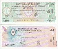Argentína 1987. 1A 'Provincia de Salta' + 1991. 1A 'Provincia de Tucuman' T:I
Argentina 1987. 1 Austral 'Provincia de Salta' + 1991. 1 Austral 'Provincia de Tucuman' C:UNC
Krause S2612,S2711