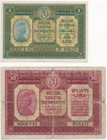 Olaszország/Velence/osztrák-magyar megszállás 1918. 2L + 20L T:II-,IV ragasztott
Italy/Venice/Austro-Hungarian occupation 1918. 2 Lire + 20 Lire C:VF,G sticked
Krause M5,M7