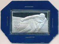Amerikai Egyesült Államok 1980. 15c 'Gyorskorcsolya' Ag olimpiai bélyegérem (12g/0.925) T:PP
USA 1980. 15 Cents 'Speed Skating' Ag olympic stamp medallion (12g/0.925) C:PP