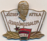 ~1975. 'József Attila Olvasómozgalom' bronz fokozata, zománcozott 'KISZ' kitűző T:2- (tű letört)