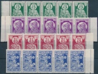 1930 Szent Imre 5 sor ötöscsíkokban (a 16f pár és hármascsík) (12.000)