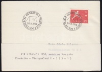 Svédország labdarugó VB 1958, 35 klf alkalmi boríték klf városokból az egyes labdarugó mérkőzések alkalmából, hozzá külön papírokon az ott lejátszott meccsek és eredményük. Ritka tétel!