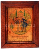 Antik fa képkeret, benne régi kölnireklámmal: Kölnisch Wasser, Double Yava, belső: 11×8 cm, külső: 15×12 cm