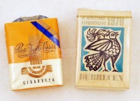 Magyar cigaretta, bontatlan, 2 doboz: Debrecen, IV. Nemzetközi Kórusverseny 1970, Pécsi Ipari Vásár (Nyitott, de hiánytalan doboz)