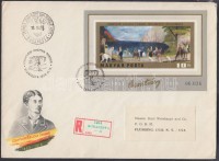 1973 Csontváry vágott blokk ajánlott futott FDC-n Amerikába