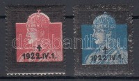 1922 Károly király magánkiadású gyászbélyegek 2 db / King Charles mourning stamps, private issue, 2 pcs