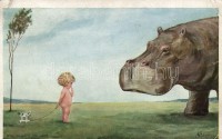 'Who on earth are you?' Hippo with child s: W. Scheivan  (b)