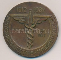 Matskássy Gyula (1912-1971) 1937. 'Bajnoki Érem / Magyar Pénzintézeti Sportegyletek Ligája - Kard csapat III. 1937.' bronz díjérem (50mm) T:2-