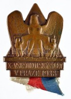 Csehszlovákia 1938. '10. Sokol Fesztivál Prágában' Br jelvény szalaggal T:2
Czechoslovakia 1938. '10th Sokol Festival in Prague' Br badge with ribbon C:XF