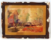 Gy. Takách Béla (1874-1947?): Malom a Rimán, 1927. Akvarell, papír, kasírozott, jelzett, üvegezett keretben, 24×34 cm