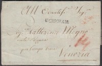 1825 Portós levél / cover with postage due 'V.CASCHAU' - piros / red 'VENEZIA'