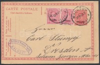 Belga megszállás Malmedy 1921 Díjkiegészített díjjegyes levelezőlap Drezdába / Belgian occupation in Malmedy PS-card with additional franking to Dresden