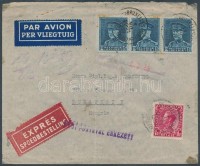 1936 Expressz légiposta levél Brüsszelből Budapestre / Express airmail cover to Hungary