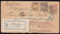 1894 10c díjjegyes ajánlott boríték 10c + 1c kiegészítéssel Debrecenbe / registered PS-cover with additional franking to Hungary