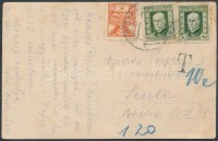 1926 Képeslap Kárpátaljáról Jugoszláviába, portózva / Cover from Karpatho Ukraine to Yugoslavia, with postage due