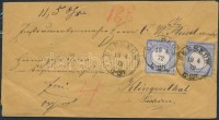 1872 2 x Mi 5 (az egyik bélyeg egy már felbélyegzett borítékról levágva) pénzes levélen / 2 x Mi 5 (1 cut out from a franked envelope) insured on cover 'BEESKOW' - Klingenthal  Certificate: Krug