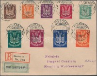 1922 Ajánlott légi levél Mi 210-218 bélyegekkel / registered airmail cover