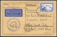 1929 Zeppelin 1. amerikai útja levelezőlap / Zeppelin 1st flight to America postcard to New York