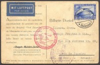 1930 Zeppelin 1. dél-amerikai útja képeslap Brazíliába / Zeppelin 1st South America flight, postcard to Rio de Janeiro, franked with Mi 438