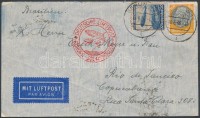 1936 Légiposta levél Berlinből Rio de Janeiroba Mi 528, 606X bélyegekkel / Airmail cover to Rio de Janeiro, piros / red 'DEUTSCHE LUFTPOST EUROPA - SÜDAMERIKA'
