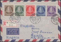 1955 Ajánlott légi levél Magyarországra / Mi 101-105 on registered airmail cover to Hungary