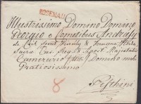 1830-1840 Portós levél / cover with postage due piros / red 'ROSENAU' - Pesth