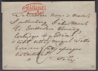 1830-1840 Portós levél / cover with postage due piros / red 'Tállya' - Tokaj