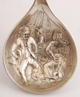 Antik ezüst (Ag.) díszkanál, szélmalommal és tánc jelenettel, jelzett (Belgium), nettó: 20 g, h:12 cm/ Antique silver decorative spoon