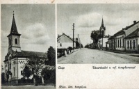 Csap. Római kat. templom. Utcarészlet a ref. templommal. 1941 előtt.