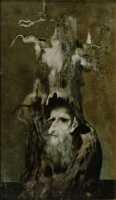 Szász Endre (1926 - 2003): Mitológikus kép, műanyag lemezen olaj, 58 x 34,3 cm