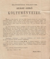 Előfizetési felhívás Szász Gergő költeményeire. 1867. 