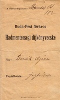 Hadmentességi díjkönyvecske Bartók Géza (Bartók Béla rokona) részére.