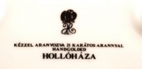 Hollóházi Szász Endre által tervezett mintával díszített nagy porcelán tétel(hamutartó, váza, tálkák, bonbonier, stb.), matricás, hibátlan, jelzett, 11 db