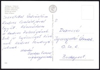 cca 1970 Hankó Farkas Ferenc magyar népzenész, cigányprímás aláírása és üdvözlő sorai Dancsó István, az Országos Szórakoztatózenei Központ igazgatójának írt képeslapon.