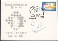 1978 A Szatmárnémeti nemzetközi sakk verseny résztvevő versenyzőinek aláírása alkalmi levlapon / Satu Mare international chess contest participants signature on CM