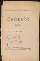 Koós Hutás Gergely Örökség c. könyvének dedikált címlapja