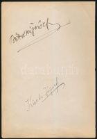 Mátray Erzsi (1894-1968) színésznő, Pataki József (1875-1957) színész, Kürti József (1881-1939) színész saját kezű aláírása emlékkönyv lapján