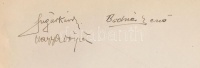 Sugár Károly (1882-1936), Turányi Alajos(1889-?),  Bodnár Jenő (1889-1953) színészek aláírása egy lapon
