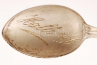 XIX. sz vége: Halle sn der Saale art deco ezüst kanál, zománcozott török címerrel / Vintage silver spoon with Turkish symbol 14,7 g