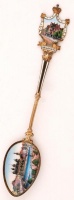 XIX. sz vége: Heilbronn ezüst kanál, zománcfestett képpel és címerrel / Vintage silver spoon. Heilbronn, Germany 13,7 g