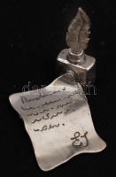 Ezüst penna és papír, jelzett, Ag., 10,4gr., 4x3,5cm/Silver quill and paper, marked, Ag. 10,4gr. 4x3,5cm