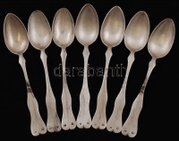 Ezüst (Ag.) teáskanál (7 db.), jelzett, monogrammal, mesterjeggyel (K.M.), h:15 cm, nettó: 215 g