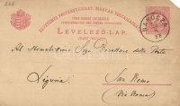 1888 5kr díjjegyes levelezőlap VII vízjellel 'BAKÓCZA' - San Remo (pici sarokhiány)