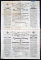 Budapest 1906. 'Magyar Jelzálog - Hitelbank Nyeremény - Kötvény' 'A' és 'B' részkötvénye 100K-ról egy ívben, 3 nyelven, szárazpecséttel T:II-