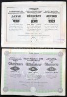 Budapest 1923-1927. 'Mezőgazdasági Ipar-Részvénytársaság' részvényei 10.000K-ról és 15P-ről, mindkettő szelvényekkel és szárazpecséttel T:II,II-,III