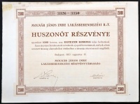 Budapest 1923. 'Molnár János Imre Lakásberendezési Részvénytársaság' 25 részvénye egyenként 1000K-ról szelvényekkel T:II folt