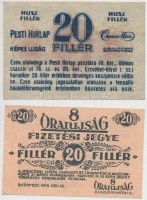Budapest 1919. 20f '8 Órai Újság' + ~1920. 20f 'Pesti Hírlap' T:III