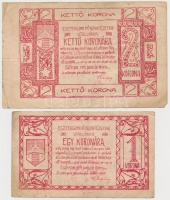 Esztergom 1919. június 10. 1K + 2K utalvány, 'Esztergom vármegyei munkás és katonatanács' felülbélyegzéssel T:III,III-